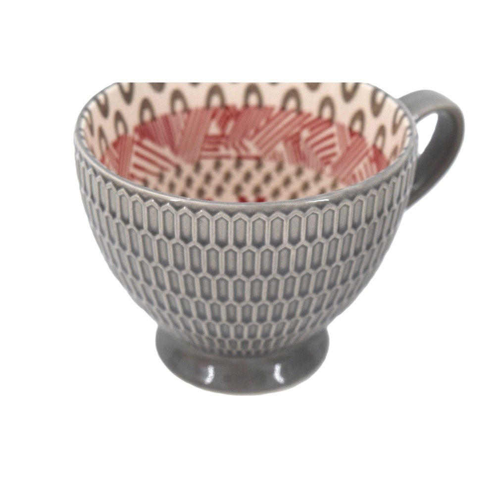Signature Housewares Mugs Set of 2 Grey Textured Stoneware Red Navy Excellent - Picture 3 of 9